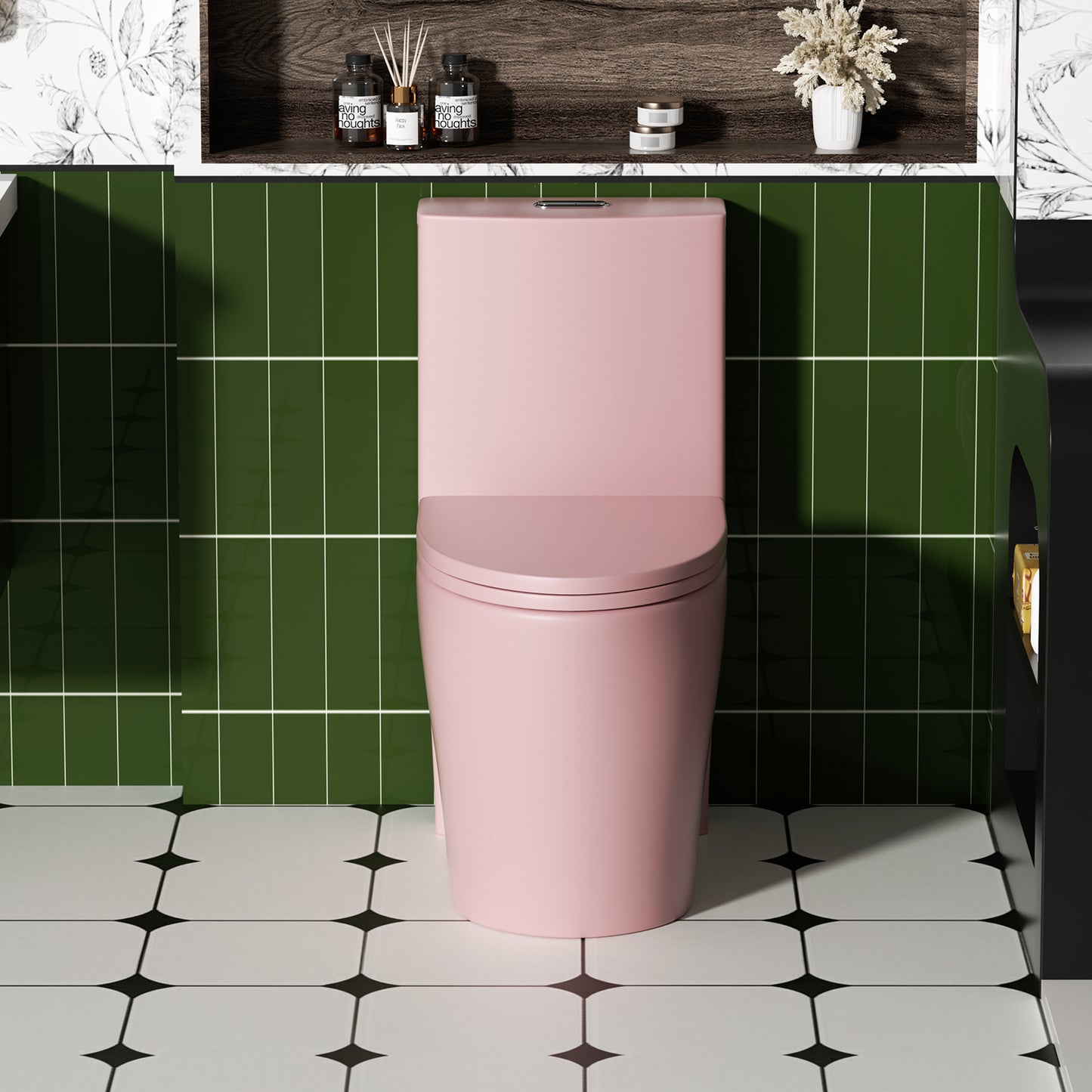 1.1/1.6 GPF Tornado Flush One-Piece Toilet for bathrooms,Siphonic S-trap 12",Elongated Bowl with Soft Close Seat,Powerful Dual Flush MAP 1000g,Comfort Chair Seat ADA Height 17", Pink PF-001