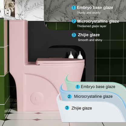 1.1/1.6 GPF Tornado Flush One-Piece Toilet for bathrooms,Siphonic S-trap 12",Elongated Bowl with Soft Close Seat,Powerful Dual Flush MAP 1000g,Comfort Chair Seat ADA Height 17", Pink PF-001