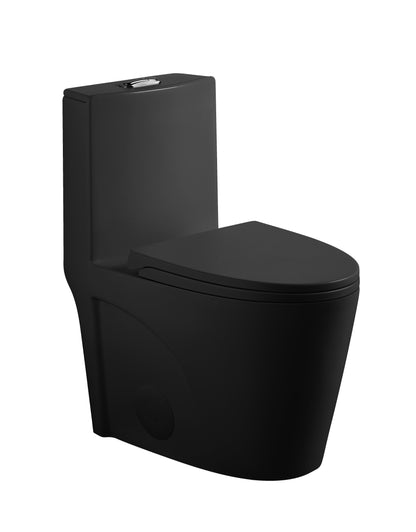1.1/1.6 GPF Tornado Flush One-Piece Toilet for bathrooms,Siphonic S-trap 12",Elongated Bowl with Soft Close Seat,Powerful Dual Flush MAP 1000g,Comfort Chair Seat ADA Height 17", Matte black MB-001