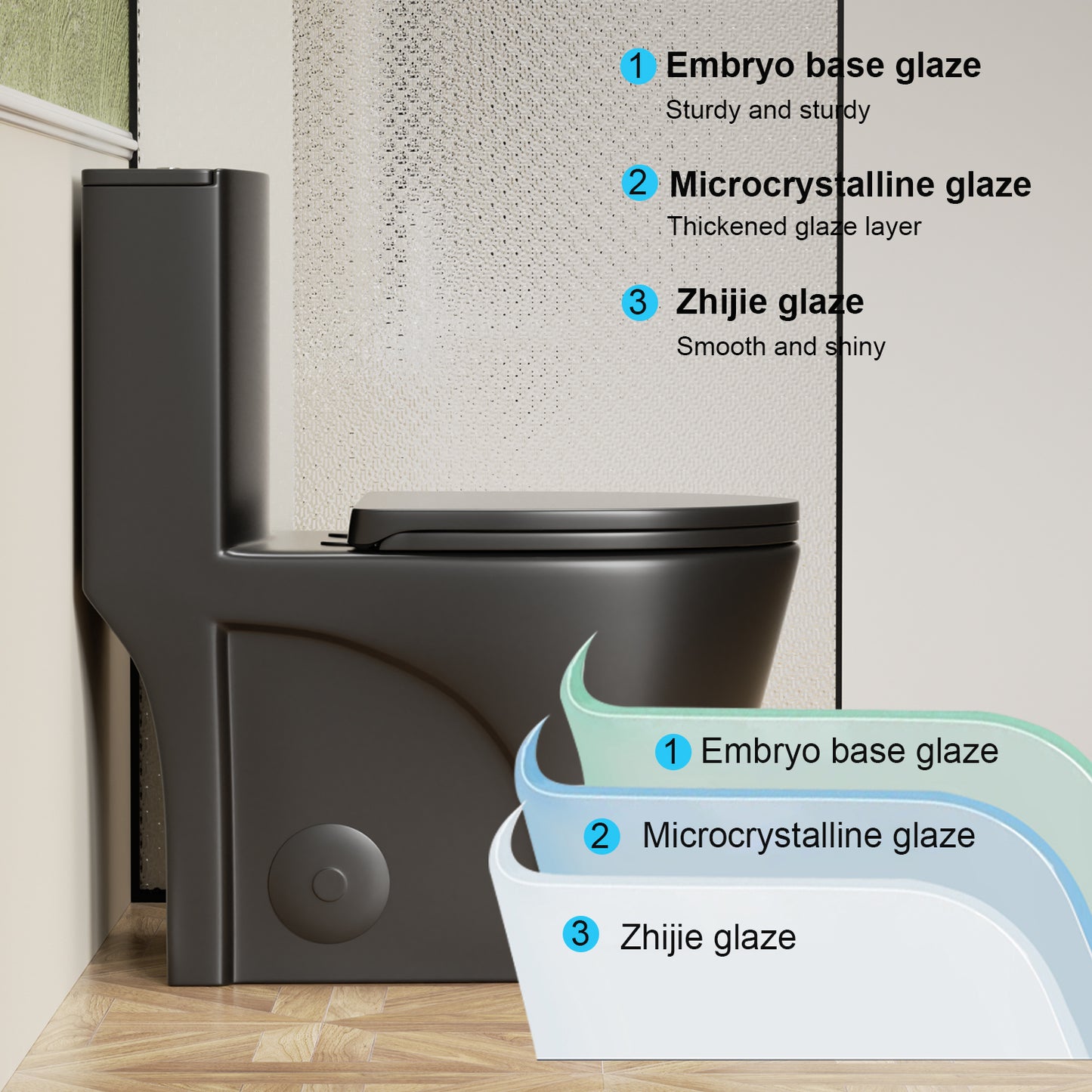 1.1/1.6 GPF Tornado Flush One-Piece Toilet for bathrooms,Siphonic S-trap 12",Elongated Bowl with Soft Close Seat,Powerful Dual Flush MAP 1000g,Comfort Chair Seat ADA Height 17", Matte black MB-001