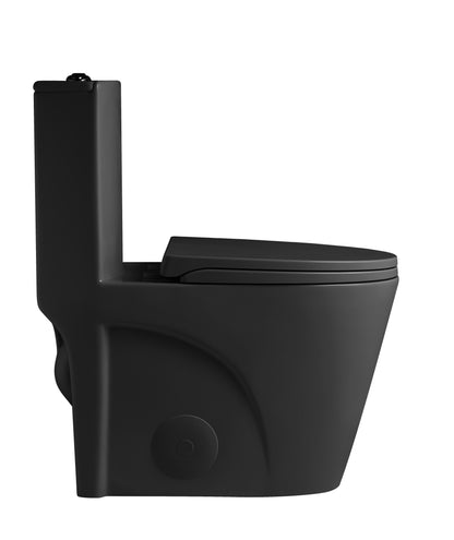 1.1/1.6 GPF Tornado Flush One-Piece Toilet for bathrooms,Siphonic S-trap 12",Elongated Bowl with Soft Close Seat,Powerful Dual Flush MAP 1000g,Comfort Chair Seat ADA Height 17", Matte black MB-001