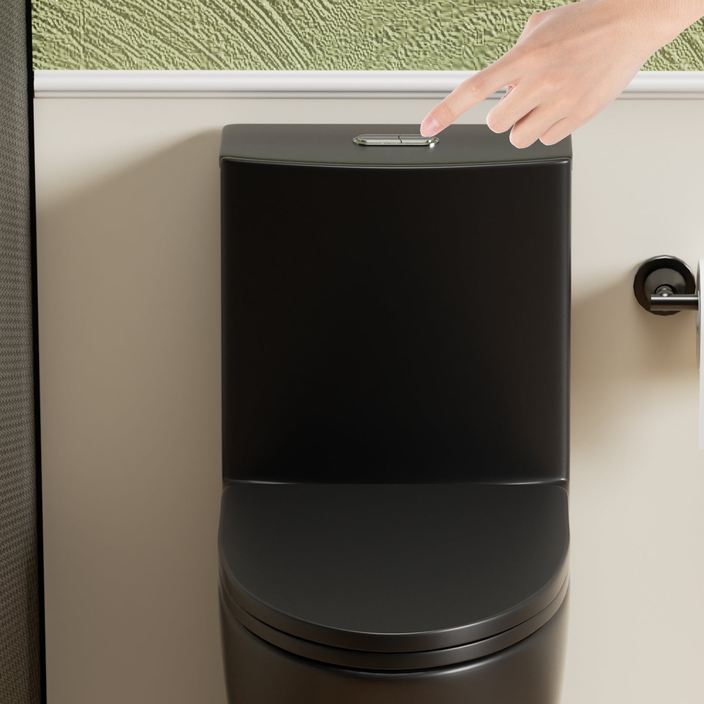 1.1/1.6 GPF Tornado Flush One-Piece Toilet for bathrooms,Siphonic S-trap 12",Elongated Bowl with Soft Close Seat,Powerful Dual Flush MAP 1000g,Comfort Chair Seat ADA Height 17", Matte black MB-001