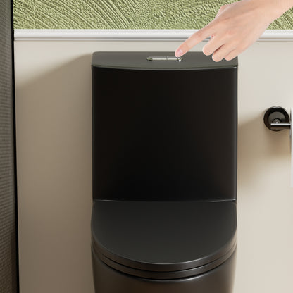 1.1/1.6 GPF Tornado Flush One-Piece Toilet for bathrooms,Siphonic S-trap 12",Elongated Bowl with Soft Close Seat,Powerful Dual Flush MAP 1000g,Comfort Chair Seat ADA Height 17", Matte black MB-001