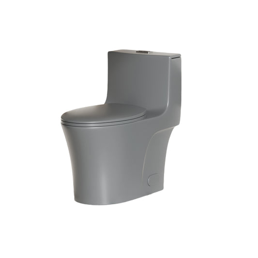 1.1/1.6 GPF Tornado Flush One-Piece Toilet Elongated, Siphonic S-trap 12",Soft Closing Seat, Button on Tank top ,Powerful Dual Flush MAP 1000g, Comfort Chair Seat ADA Height 17", Light gray LG-002