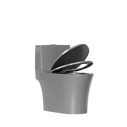 1.1/1.6 GPF Tornado Flush One-Piece Toilet Elongated, Siphonic S-trap 12",Soft Closing Seat, Button on Tank top ,Powerful Dual Flush MAP 1000g, Comfort Chair Seat ADA Height 17", Light gray LG-002