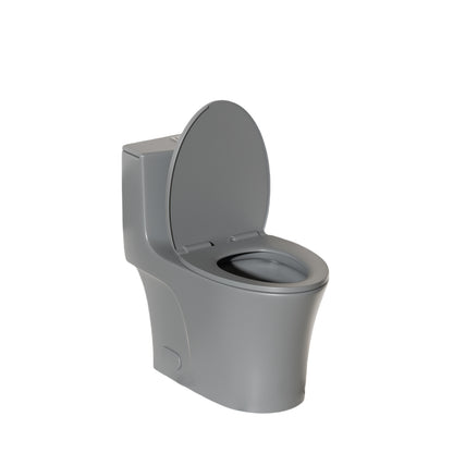1.1/1.6 GPF Tornado Flush One-Piece Toilet Elongated, Siphonic S-trap 12",Soft Closing Seat, Button on Tank top ,Powerful Dual Flush MAP 1000g, Comfort Chair Seat ADA Height 17", Light gray LG-002