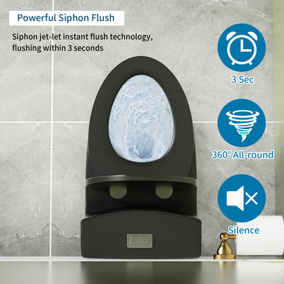1.1/1.6 GPF Tornado Flush One-Piece Toilet Elongated, Siphonic S-trap 12",Soft Closing Seat, Button on Tank top ,Powerful Dual Flush MAP 1000g, Comfort Chair Seat ADA Height 17", Matte black MB-002
