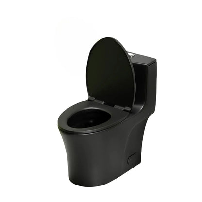 1.1/1.6 GPF Tornado Flush One-Piece Toilet Elongated, Siphonic S-trap 12",Soft Closing Seat, Button on Tank top ,Powerful Dual Flush MAP 1000g, Comfort Chair Seat ADA Height 17", Matte black MB-002