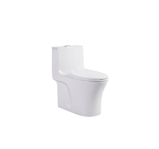 1.1/1.6 GPF Tornado Flush One-Piece Toilet Elongated, Siphonic S-trap 12",Soft Closing Seat, Button on Tank top ,Powerful Dual Flush MAP 1000g, Comfort Chair Seat ADA Height 17", Glossy White GW-002