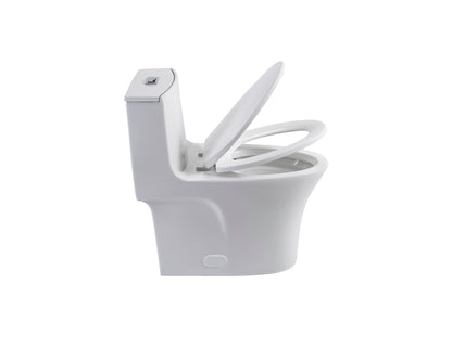 1.1/1.6 GPF Tornado Flush One-Piece Toilet Elongated, Siphonic S-trap 12",Soft Closing Seat, Button on Tank top ,Powerful Dual Flush MAP 1000g, Comfort Chair Seat ADA Height 17", Glossy White GW-002