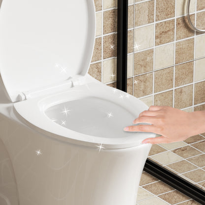 1.1/1.6 GPF Tornado Flush One-Piece Toilet Elongated, Siphonic S-trap 12",Soft Closing Seat, Button on Tank top ,Powerful Dual Flush MAP 1000g, Comfort Chair Seat ADA Height 17", Glossy White GW-002