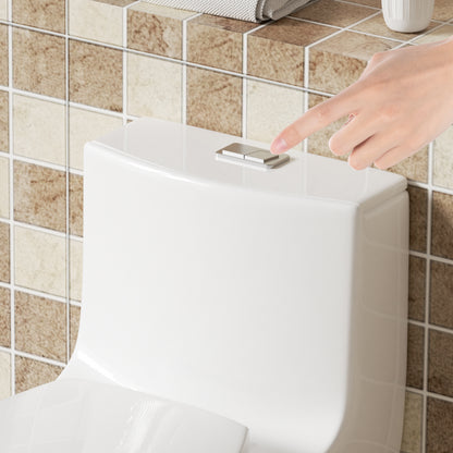 1.1/1.6 GPF Tornado Flush One-Piece Toilet Elongated, Siphonic S-trap 12",Soft Closing Seat, Button on Tank top ,Powerful Dual Flush MAP 1000g, Comfort Chair Seat ADA Height 17", Glossy White GW-002