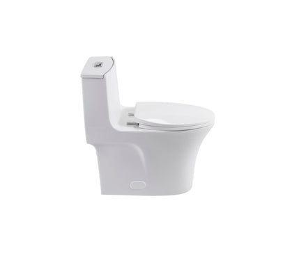 1.1/1.6 GPF Tornado Flush One-Piece Toilet Elongated, Siphonic S-trap 12",Soft Closing Seat, Button on Tank top ,Powerful Dual Flush MAP 1000g, Comfort Chair Seat ADA Height 17", Glossy White GW-002
