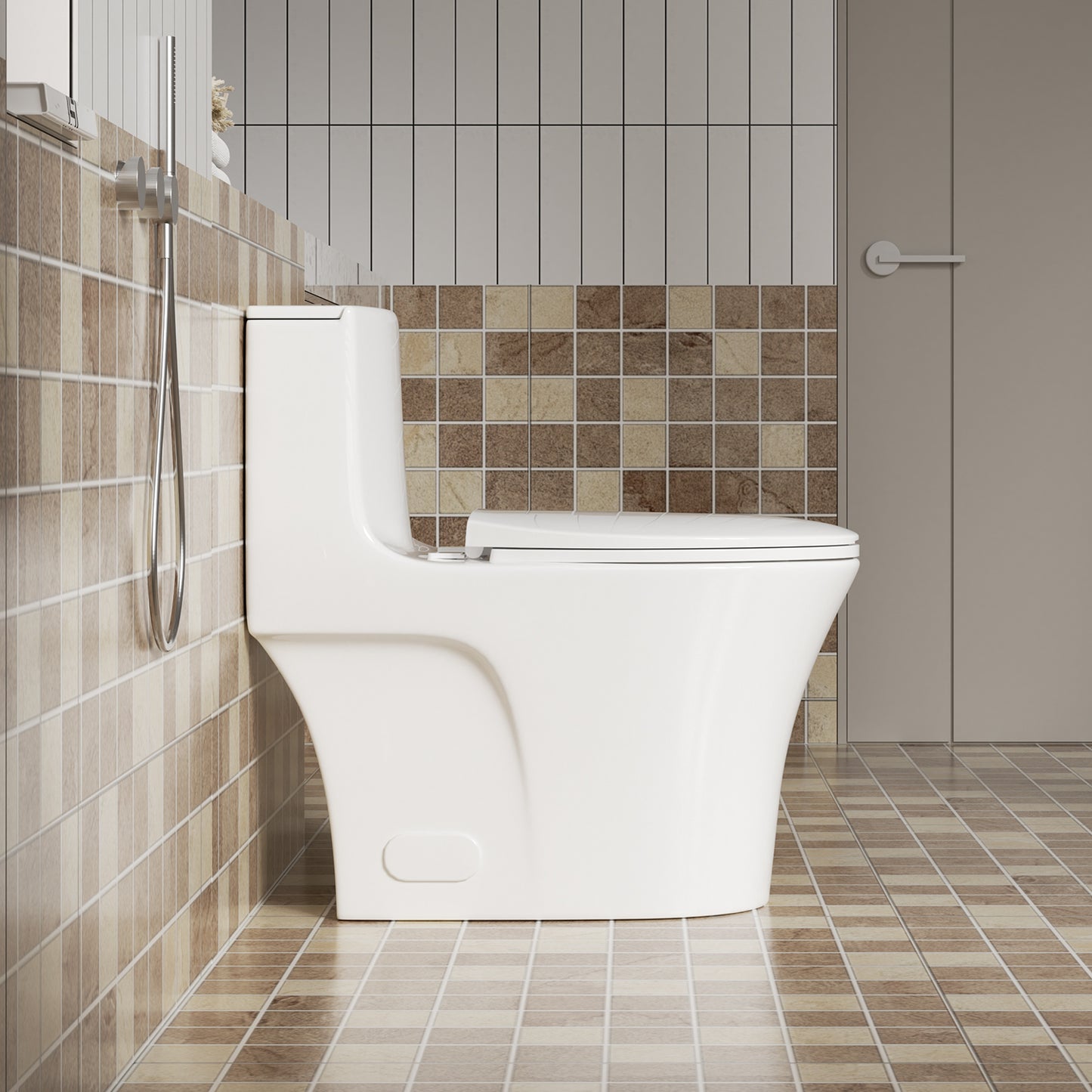 1.1/1.6 GPF Tornado Flush One-Piece Toilet Elongated, Siphonic S-trap 12",Soft Closing Seat, Button on Tank top ,Powerful Dual Flush MAP 1000g, Comfort Chair Seat ADA Height 17", Glossy White GW-002