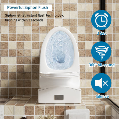 1.1/1.6 GPF Tornado Flush One-Piece Toilet Elongated, Siphonic S-trap 12",Soft Closing Seat, Button on Tank top ,Powerful Dual Flush MAP 1000g, Comfort Chair Seat ADA Height 17", Glossy White GW-002