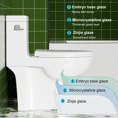 1.28 GPF Tornado Flush One-piece Toilet Elongated,Siphonic Side Press Single Flush,17" ADA Comfort Chair Height Seat,Soft Closing Seat, 1000g MAP Flushing Score Toilet, Gloss White GW-003S