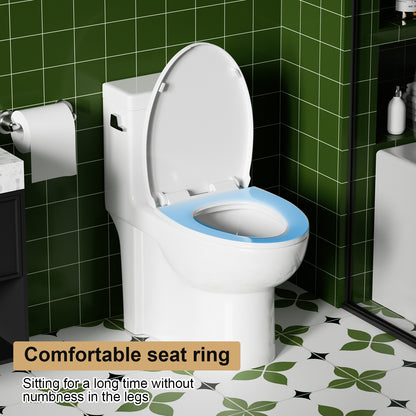 1.28 GPF Tornado Flush One-piece Toilet Elongated,Siphonic Side Press Single Flush,17" ADA Comfort Chair Height Seat,Soft Closing Seat, 1000g MAP Flushing Score Toilet, Gloss White GW-003S