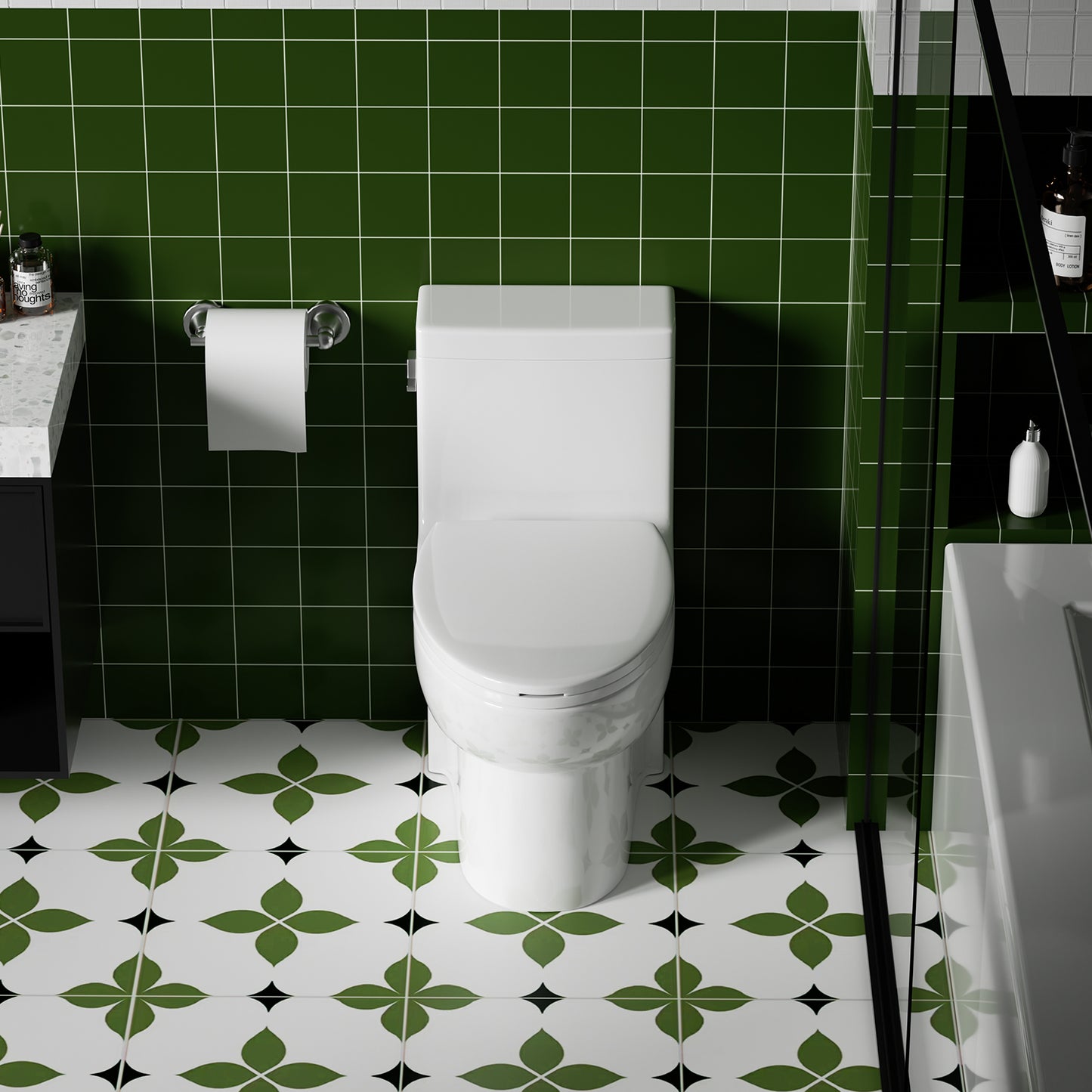 1.28 GPF Tornado Flush One-piece Toilet Elongated,Siphonic Side Press Single Flush,17" ADA Comfort Chair Height Seat,Soft Closing Seat, 1000g MAP Flushing Score Toilet, Gloss White GW-003S