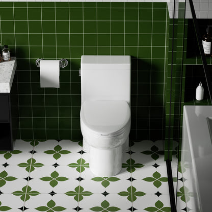 1.28 GPF Tornado Flush One-piece Toilet Elongated,Siphonic Side Press Single Flush,17" ADA Comfort Chair Height Seat,Soft Closing Seat, 1000g MAP Flushing Score Toilet, Gloss White GW-003S