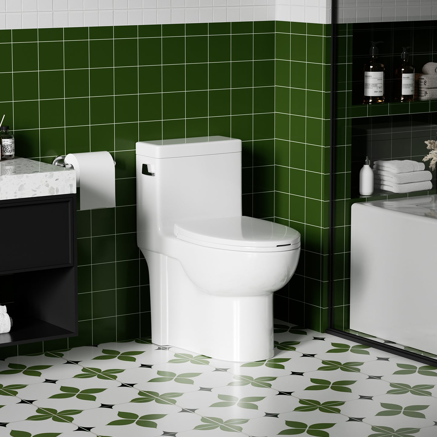 1.28 GPF Tornado Flush One-piece Toilet Elongated,Siphonic Side Press Single Flush,17" ADA Comfort Chair Height Seat,Soft Closing Seat, 1000g MAP Flushing Score Toilet, Gloss White GW-003S