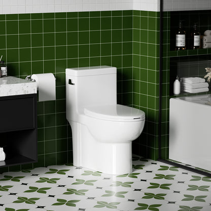 1.28 GPF Tornado Flush One-piece Toilet Elongated,Siphonic Side Press Single Flush,17" ADA Comfort Chair Height Seat,Soft Closing Seat, 1000g MAP Flushing Score Toilet, Gloss White GW-003S