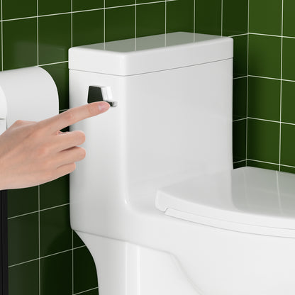 1.28 GPF Tornado Flush One-piece Toilet Elongated,Siphonic Side Press Single Flush,17" ADA Comfort Chair Height Seat,Soft Closing Seat, 1000g MAP Flushing Score Toilet, Gloss White GW-003S