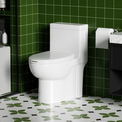1.28 GPF Tornado Flush One-piece Toilet Elongated,Siphonic Side Press Single Flush,17" ADA Comfort Chair Height Seat,Soft Closing Seat, 1000g MAP Flushing Score Toilet, Gloss White GW-003S