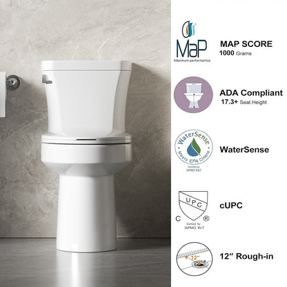 1.28 GPF Tornado Flush Two-piece Toilet for bathrooms,Siphonic Side Press Single Flush,17"ADA Comfort Chair Height Seat, S-trap 12",Rimless Bowl with Soft Closing Seat,Easy-to-Use,Gloss White GW-004