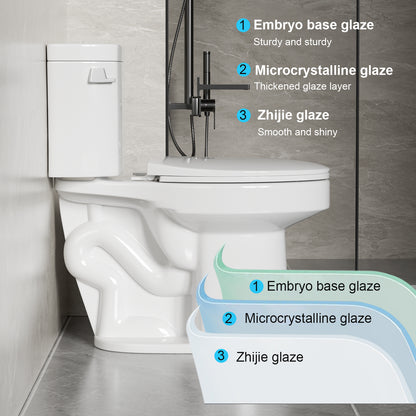1.28 GPF Tornado Flush Two-piece Toilet for bathrooms,Siphonic Side Press Single Flush,17"ADA Comfort Chair Height Seat, S-trap 12",Rimless Bowl with Soft Closing Seat,Easy-to-Use,Gloss White GW-004