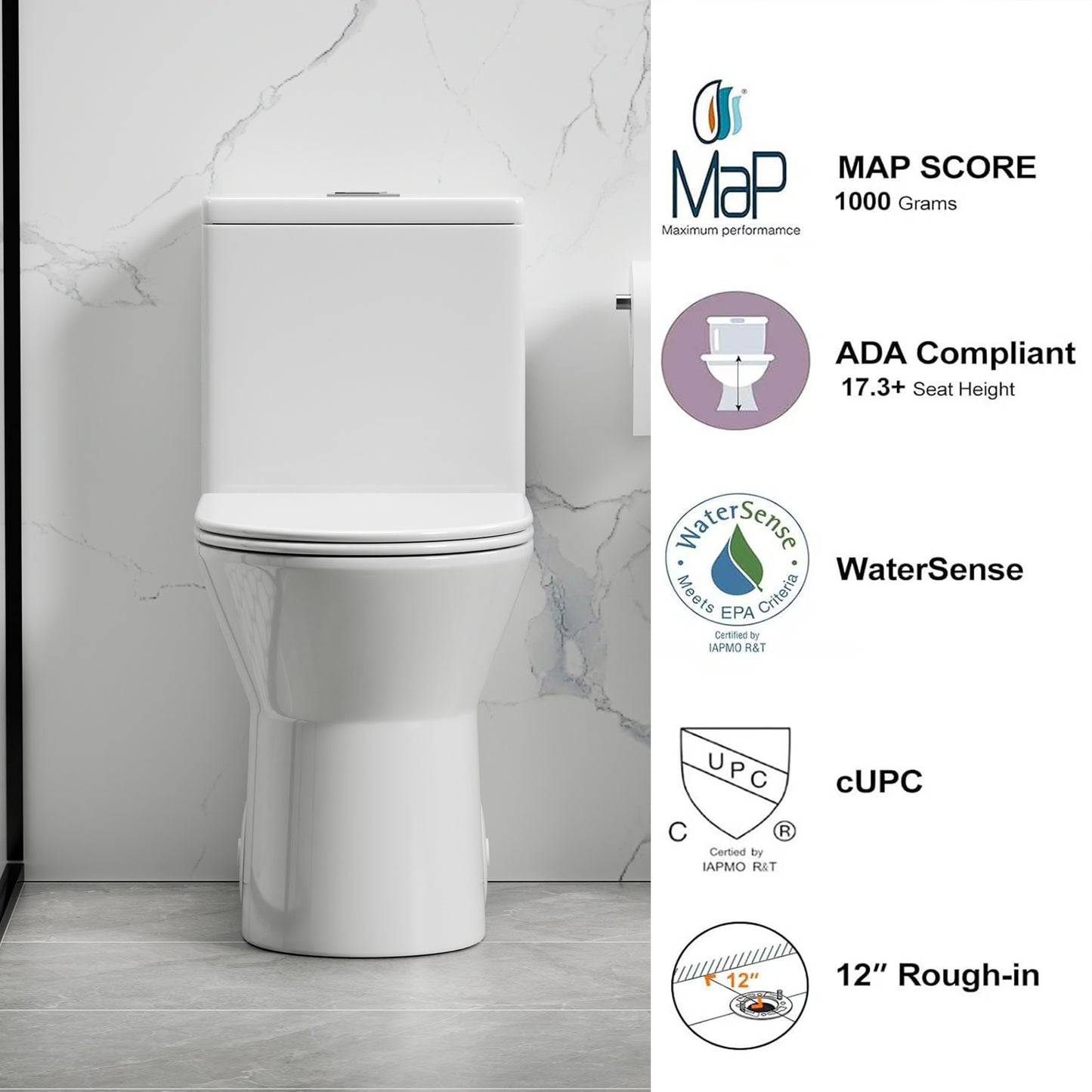 1.1/1.6 GPF Tornado Flush One-Piece Toilet with Comfort Chair Seat ADA Height 17",Powerful & Quiet Dual Flush Modern Toilet,Siphonic S-trap 12",Rimless Bowl with Soft Closing Seat,Gloss White GW-005