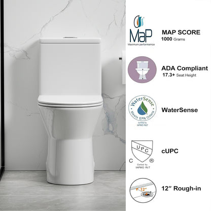 1.1/1.6 GPF Tornado Flush One-Piece Toilet with Comfort Chair Seat ADA Height 17",Powerful & Quiet Dual Flush Modern Toilet,Siphonic S-trap 12",Rimless Bowl with Soft Closing Seat,Gloss White GW-005