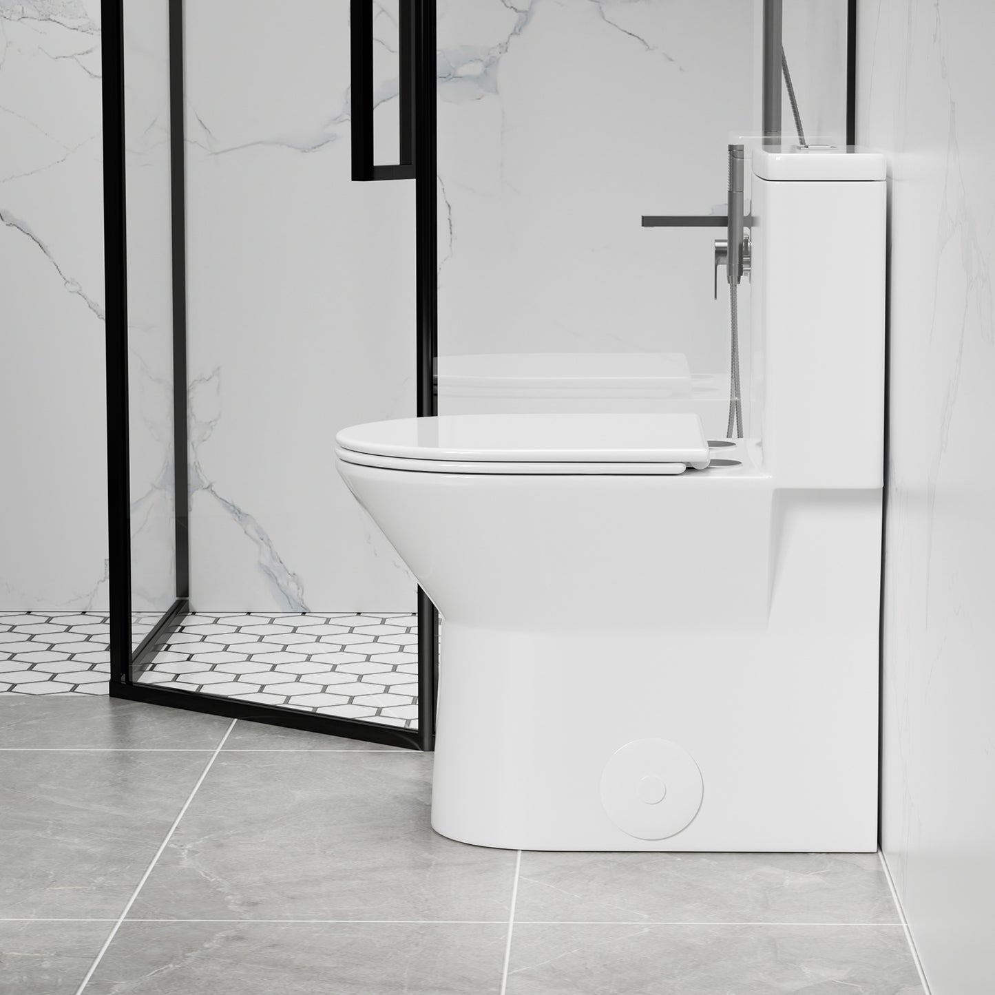 1.1/1.6 GPF Tornado Flush One-Piece Toilet with Comfort Chair Seat ADA Height 17",Powerful & Quiet Dual Flush Modern Toilet,Siphonic S-trap 12",Rimless Bowl with Soft Closing Seat,Gloss White GW-005
