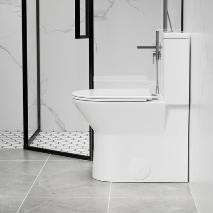 1.1/1.6 GPF Tornado Flush One-Piece Toilet with Comfort Chair Seat ADA Height 17",Powerful & Quiet Dual Flush Modern Toilet,Siphonic S-trap 12",Rimless Bowl with Soft Closing Seat,Gloss White GW-005