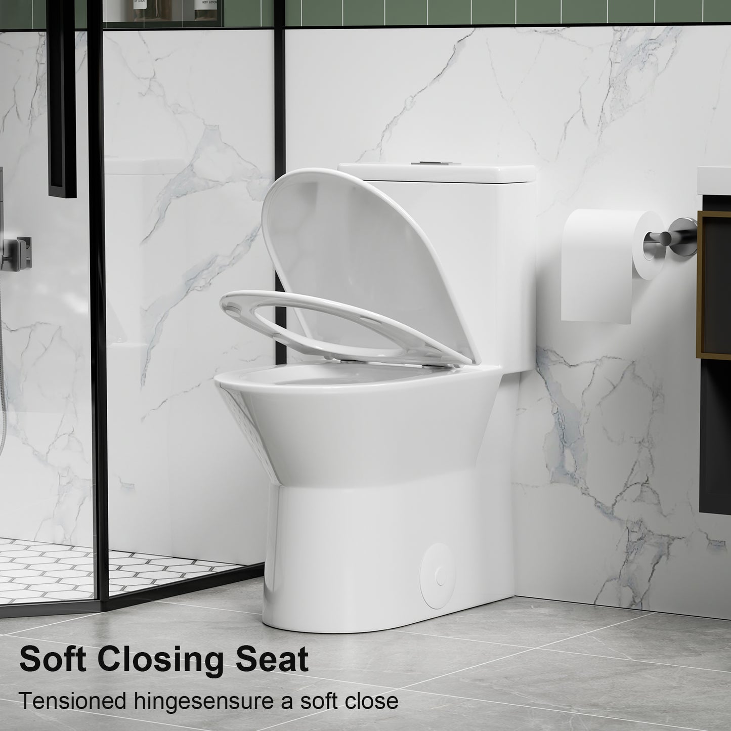 1.1/1.6 GPF Tornado Flush One-Piece Toilet with Comfort Chair Seat ADA Height 17",Powerful & Quiet Dual Flush Modern Toilet,Siphonic S-trap 12",Rimless Bowl with Soft Closing Seat,Gloss White GW-005