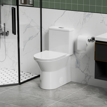 1.1/1.6 GPF Tornado Flush One-Piece Toilet with Comfort Chair Seat ADA Height 17",Powerful & Quiet Dual Flush Modern Toilet,Siphonic S-trap 12",Rimless Bowl with Soft Closing Seat,Gloss White GW-005