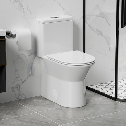 1.1/1.6 GPF Tornado Flush One-Piece Toilet with Comfort Chair Seat ADA Height 17",Powerful & Quiet Dual Flush Modern Toilet,Siphonic S-trap 12",Rimless Bowl with Soft Closing Seat,Gloss White GW-005