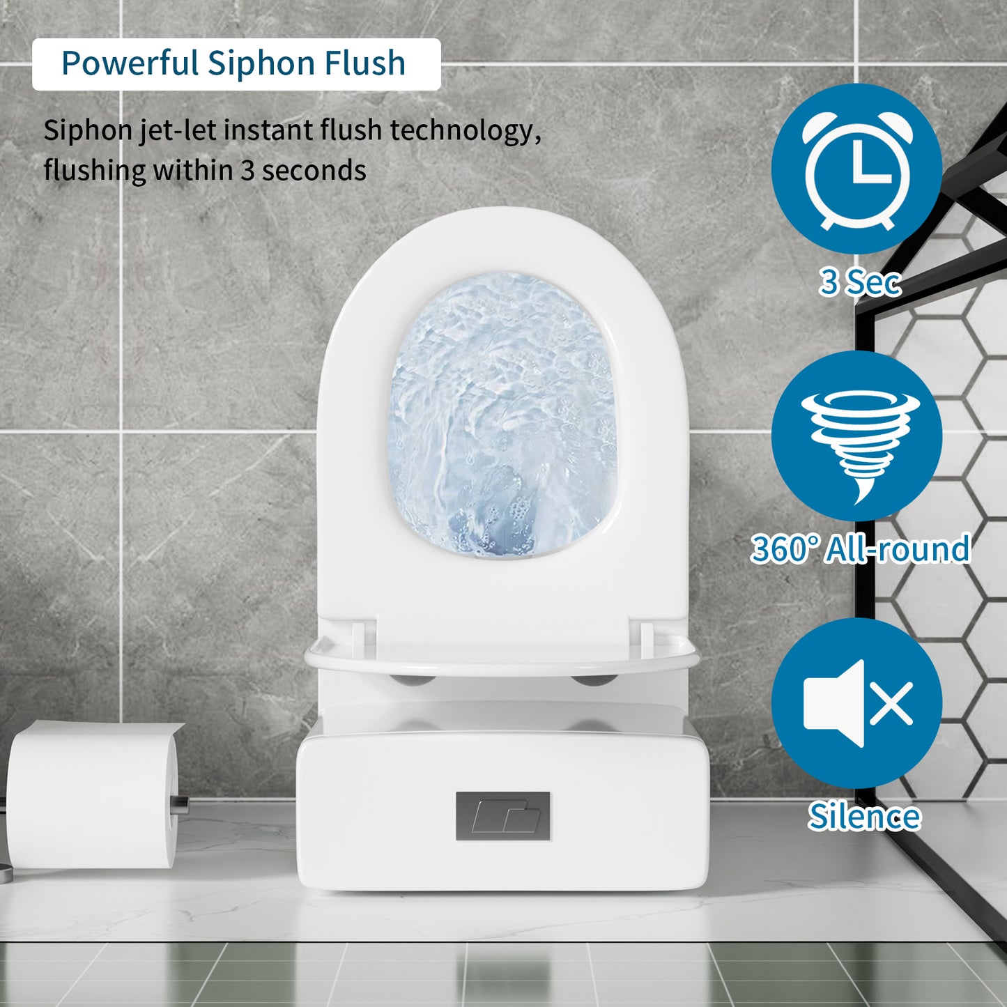 1.1/1.6 GPF Tornado Flush One-Piece Toilet with Comfort Chair Seat ADA Height 17",Powerful & Quiet Dual Flush Modern Toilet,Siphonic S-trap 12",Rimless Bowl with Soft Closing Seat,Gloss White GW-005