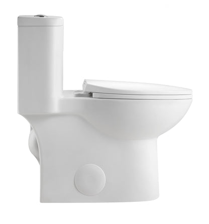 1.1/1.6 GPF Tornado Flush One-Piece Toilet with Comfort Chair Seat ADA Height 17",Powerful & Quiet Dual Flush Modern Toilet,Siphonic S-trap 12",Rimless Bowl with Soft Closing Seat,Gloss White GW-006