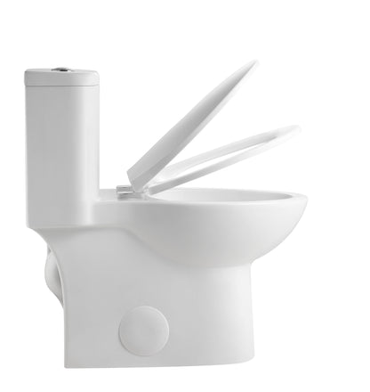 1.1/1.6 GPF Tornado Flush One-Piece Toilet with Comfort Chair Seat ADA Height 17",Powerful & Quiet Dual Flush Modern Toilet,Siphonic S-trap 12",Rimless Bowl with Soft Closing Seat,Gloss White GW-006