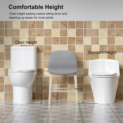 1.1/1.6 GPF Tornado Flush One-Piece Toilet with Comfort Chair Seat ADA Height 17",Powerful & Quiet Dual Flush Modern Toilet,Siphonic S-trap 12",Rimless Bowl with Soft Closing Seat,Gloss White GW-006