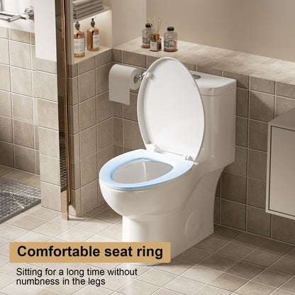1.1/1.6 GPF Tornado Flush One-Piece Toilet with Comfort Chair Seat ADA Height 17",Powerful & Quiet Dual Flush Modern Toilet,Siphonic S-trap 12",Rimless Bowl with Soft Closing Seat,Gloss White GW-006