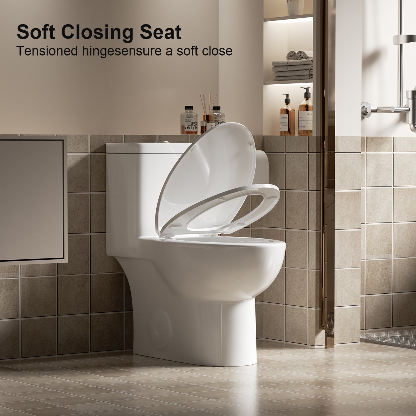 1.1/1.6 GPF Tornado Flush One-Piece Toilet with Comfort Chair Seat ADA Height 17",Powerful & Quiet Dual Flush Modern Toilet,Siphonic S-trap 12",Rimless Bowl with Soft Closing Seat,Gloss White GW-006