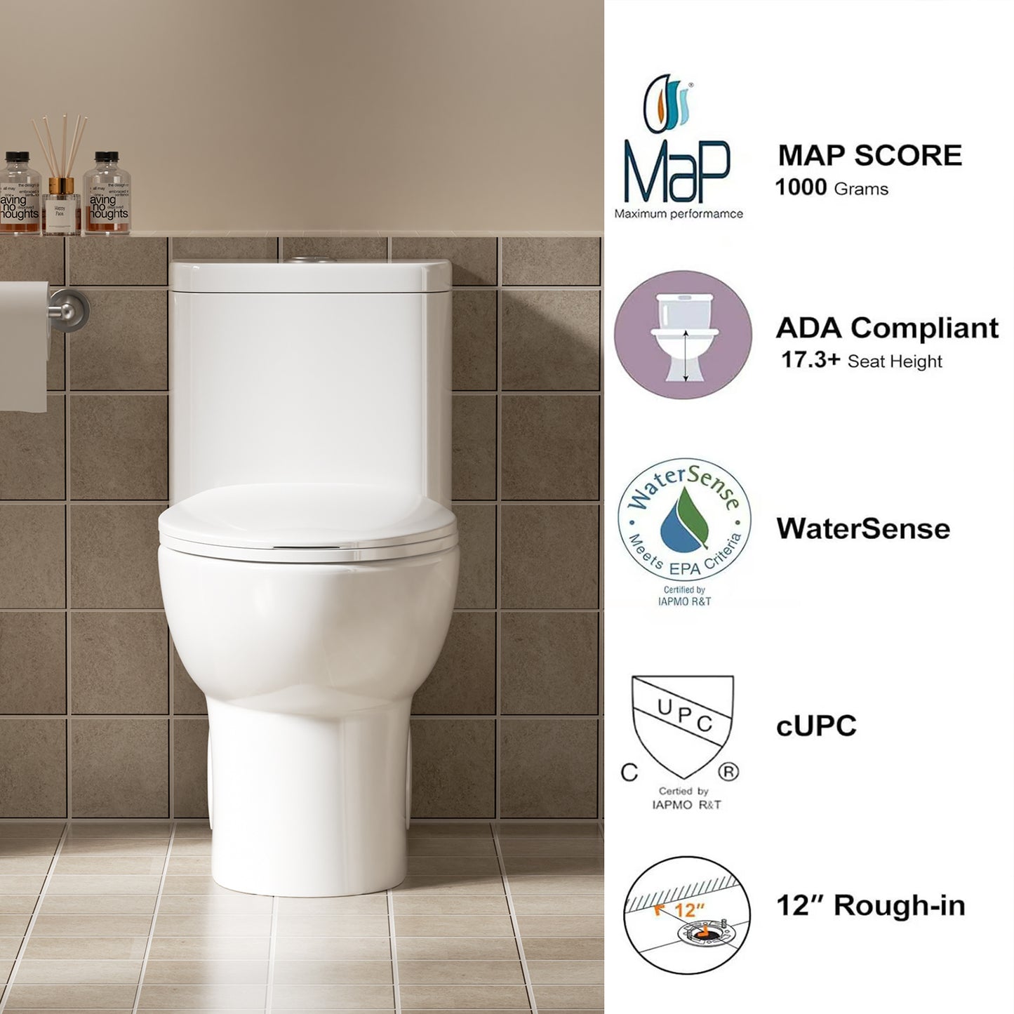 1.1/1.6 GPF Tornado Flush One-Piece Toilet with Comfort Chair Seat ADA Height 17",Powerful & Quiet Dual Flush Modern Toilet,Siphonic S-trap 12",Rimless Bowl with Soft Closing Seat,Gloss White GW-006