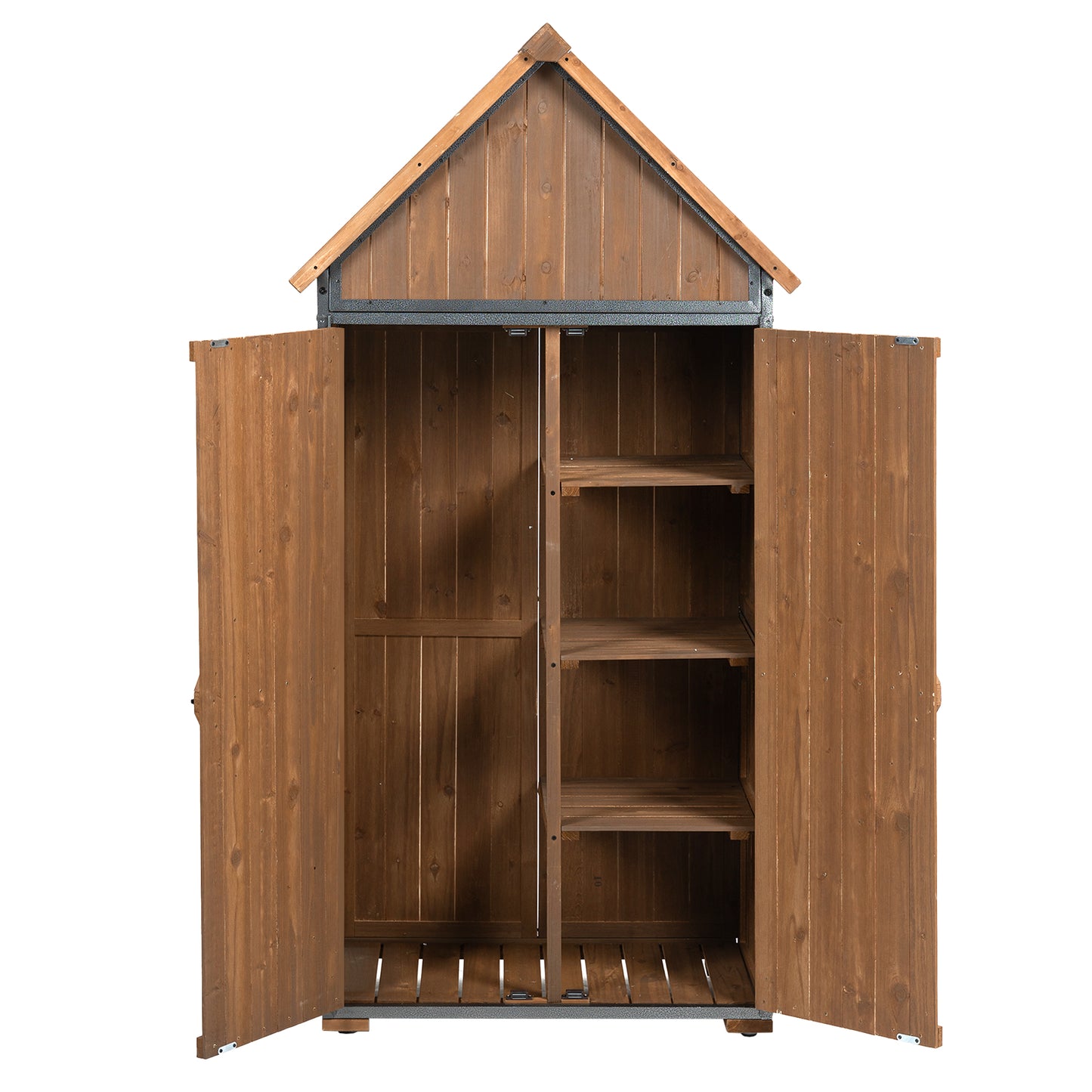 Outdoor Storage Cabinet 32.3"L X 21"W X 67"H, Garden Shed Tool Shed with Metal Frame Structure for Backyard Garden Patio Lawn (Brown)