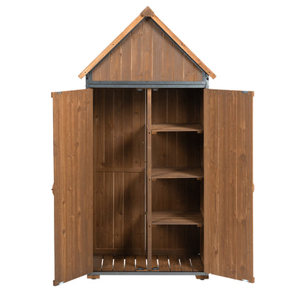 Outdoor Storage Cabinet 32.3"L X 21"W X 67"H, Garden Shed Tool Shed with Metal Frame Structure for Backyard Garden Patio Lawn (Brown)