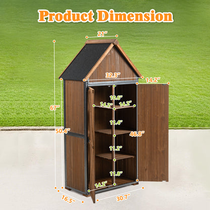 Outdoor Storage Cabinet 32.3"L X 21"W X 67"H, Garden Shed Tool Shed with Metal Frame Structure for Backyard Garden Patio Lawn (Brown)