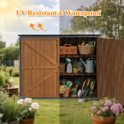 Outdoor Storage Cabinet 50.4"L X 26.8"W X 41"H, Garden Shed Tool Shed with Metal Frame Structure for Backyard Garden Patio Lawn (Brown)