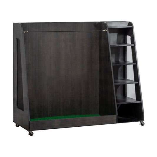 Gray Wooden Golf Bag Storage Rack with 3 Drawers, Holds 2 Stand Bags & 14+ Clubs, Organizer for Golf Balls, Shoes & Accessories, Heavy Duty for Garage, Indoor Outdoor Use, Easy Assembly