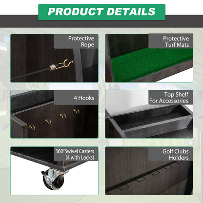 Gray Wooden Golf Bag Storage Rack with 3 Drawers, Holds 2 Stand Bags & 14+ Clubs, Organizer for Golf Balls, Shoes & Accessories, Heavy Duty for Garage, Indoor Outdoor Use, Easy Assembly