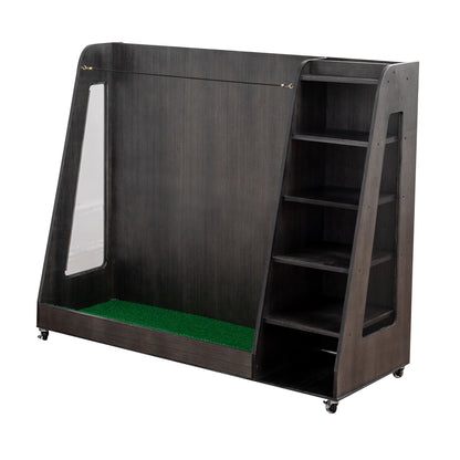 Gray Wooden Golf Bag Storage Rack with 3 Drawers, Holds 2 Stand Bags & 14+ Clubs, Organizer for Golf Balls, Shoes & Accessories, Heavy Duty for Garage, Indoor Outdoor Use, Easy Assembly